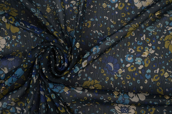 Chifón Foil Feroce Flora Azul Marino Azul Chifón Foil Feroce Flora Azul Marino Azul