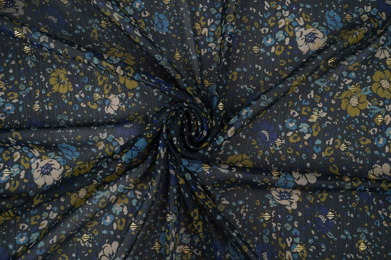 Chiffon Lamina Feroce Flora Blu Navy Chiffon Lamina Feroce Flora Blu Navy