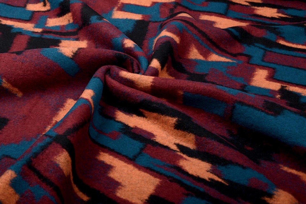 Tessuto di Lana a Maglia Petrolio Mattone Tessuto di Lana a Maglia Petrolio Mattone