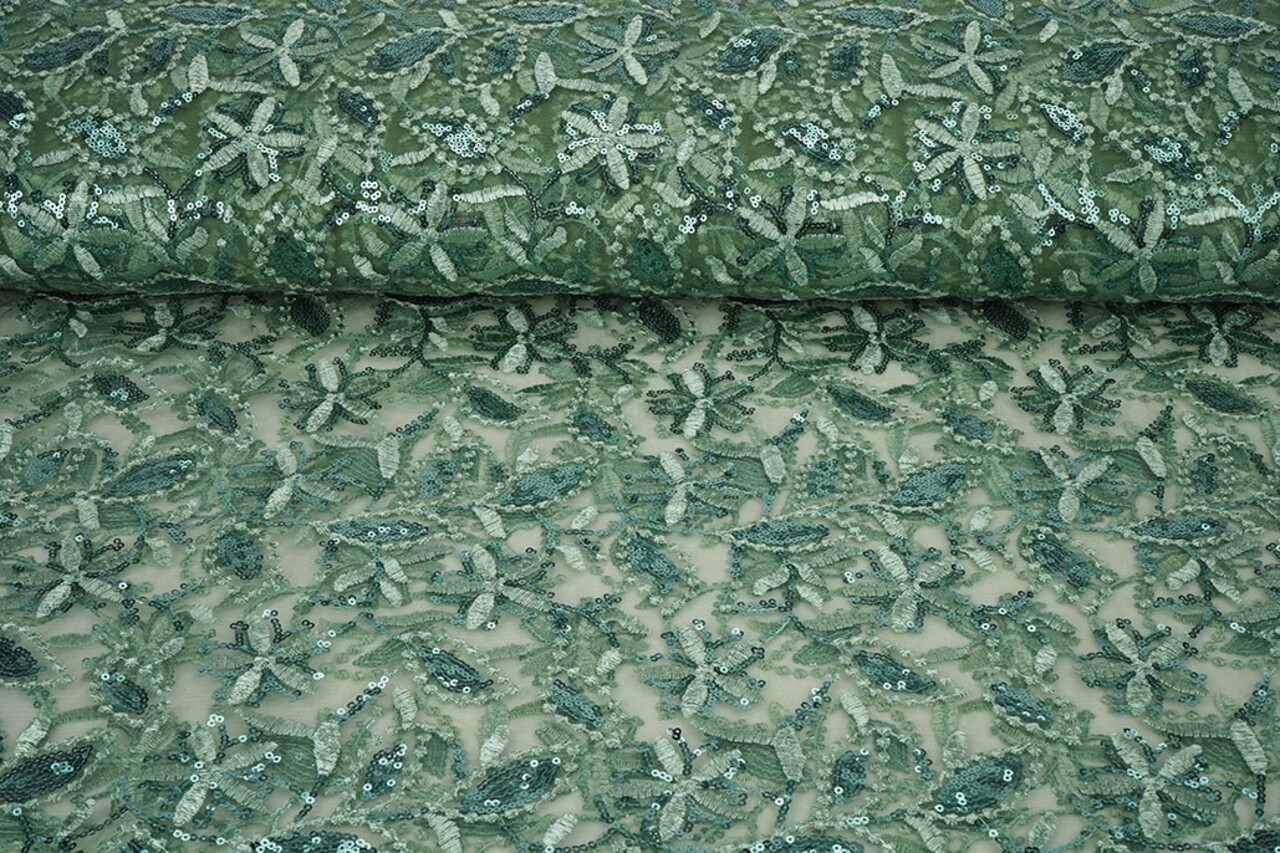 Mesh Geborduurd Pailletten Naomi Oud Groen Mesh Geborduurd Pailletten Naomi Oud Groen