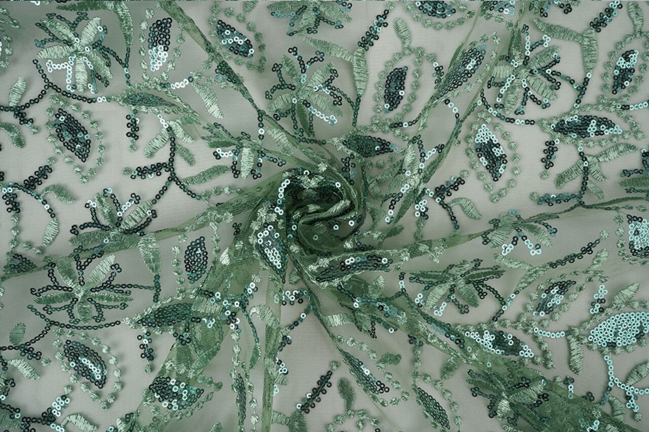 Netz Bestickt Pailletten Naomi Alt Grün Netz Bestickt Pailletten Naomi Alt Grün