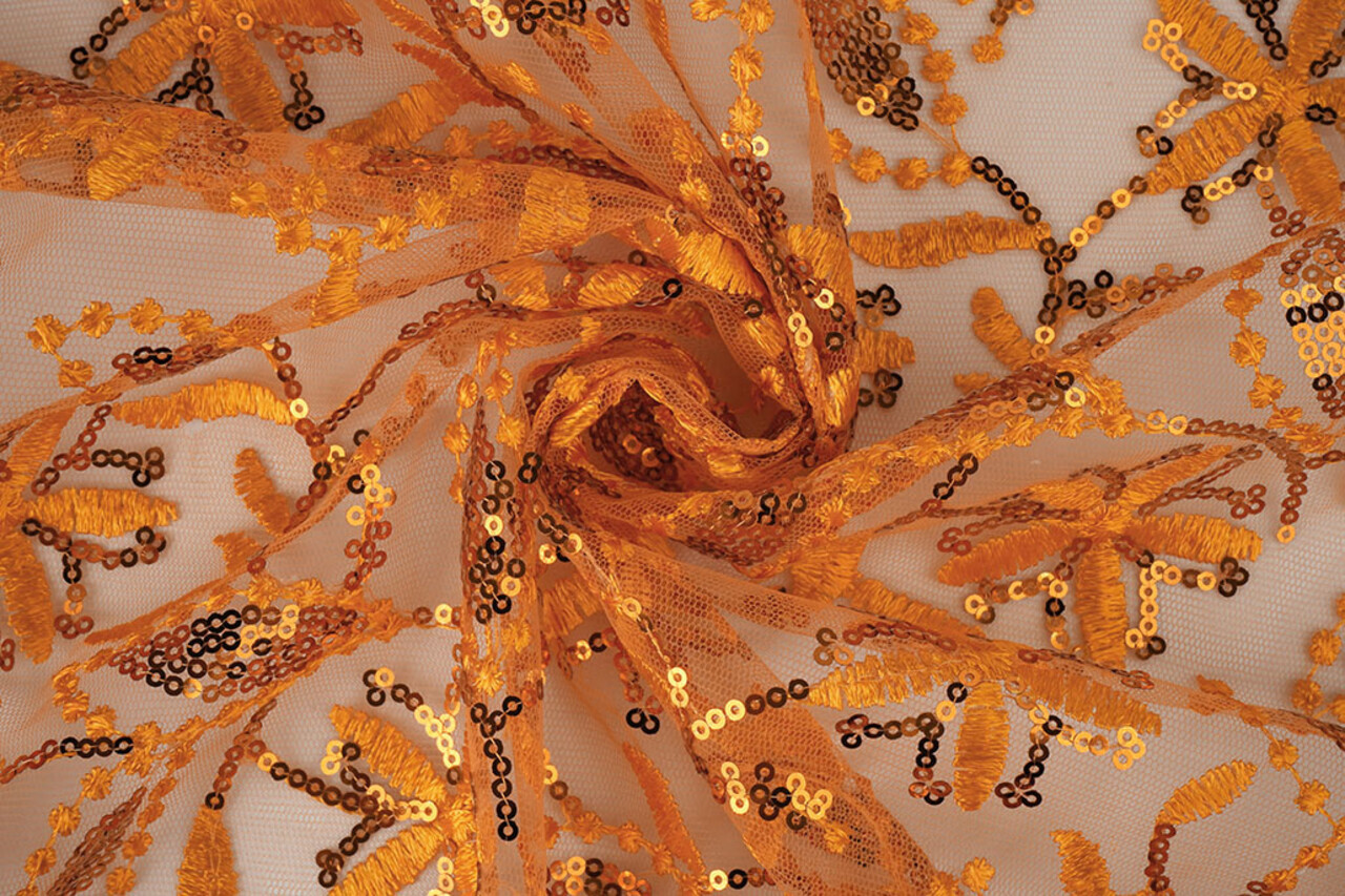 Netz Bestickt Pailletten Naomi Orange Netz Bestickt Pailletten Naomi Orange