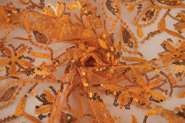 Netz Bestickt Pailletten Naomi Orange Netz Bestickt Pailletten Naomi Orange
