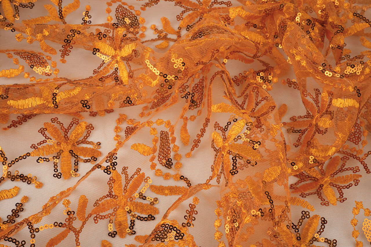 Mesh Embroidered Sequins Naomi Orange Mesh Embroidered Sequins Naomi Orange