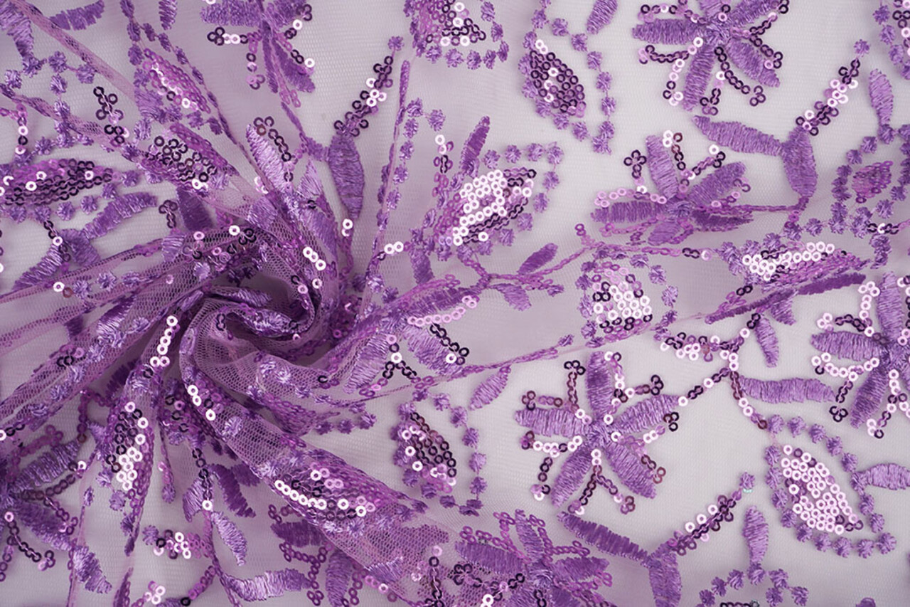 Mesh Ricamato Paillettes Naomi Lilla Viola Mesh Ricamato Paillettes Naomi Lilla Viola