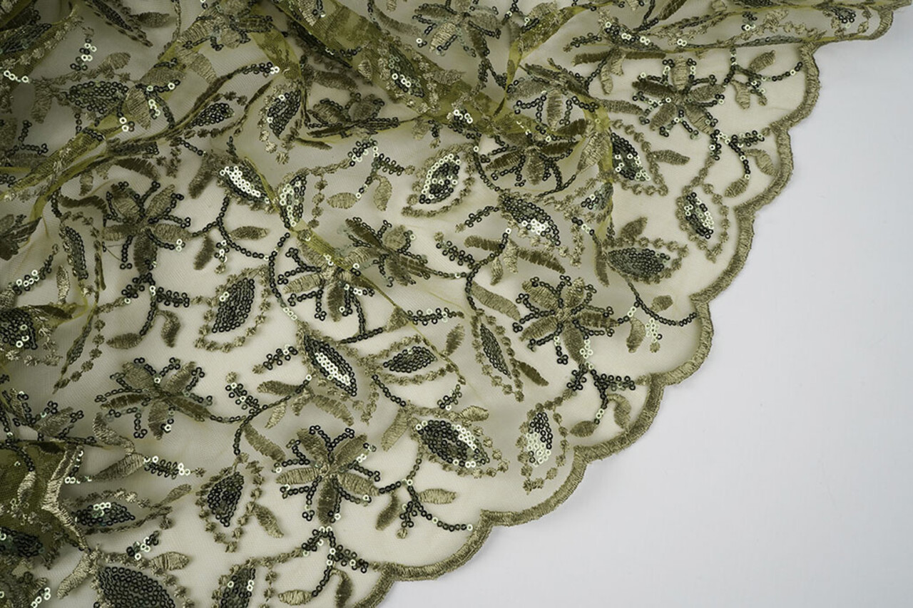 Malla Bordada con Lentejuelas Naomi Verde Musgo Malla Bordada con Lentejuelas Naomi Verde Musgo