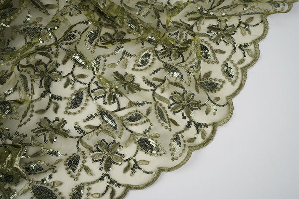 Mesh Ricamato Paillettes Naomi Verde Muschio