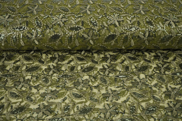 Malla Bordada con Lentejuelas Naomi Verde Musgo Malla Bordada con Lentejuelas Naomi Verde Musgo