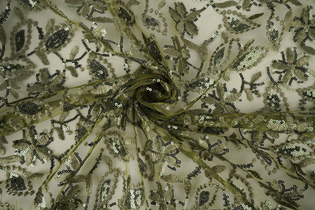 Mesh Ricamato Paillettes Naomi Verde Muschio