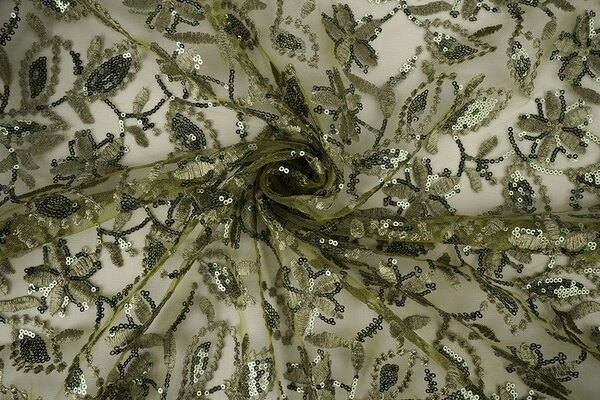 Mesh Embroidered Sequins Naomi Moss Green Mesh Embroidered Sequins Naomi Moss Green