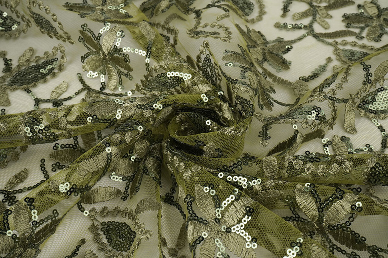 Résille Brodé Paillettes Naomi Vert Mousse Résille Brodé Paillettes Naomi Vert Mousse