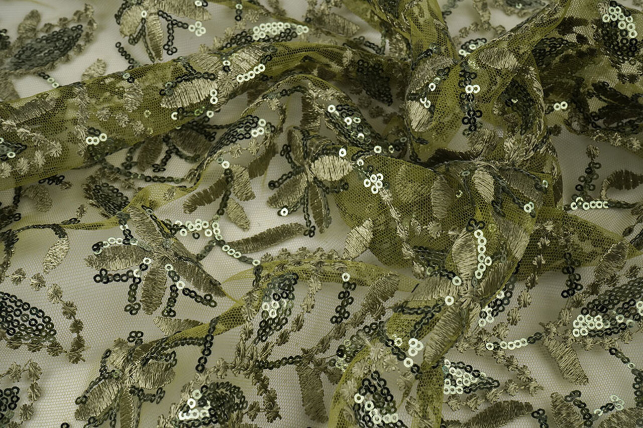 Malla Bordada con Lentejuelas Naomi Verde Musgo Malla Bordada con Lentejuelas Naomi Verde Musgo