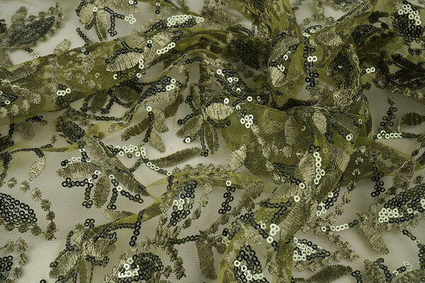 Malla Bordada con Lentejuelas Naomi Verde Musgo Malla Bordada con Lentejuelas Naomi Verde Musgo
