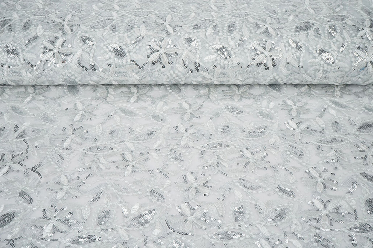 Mesh Embroidered Sequins Naomi White Mesh Embroidered Sequins Naomi White