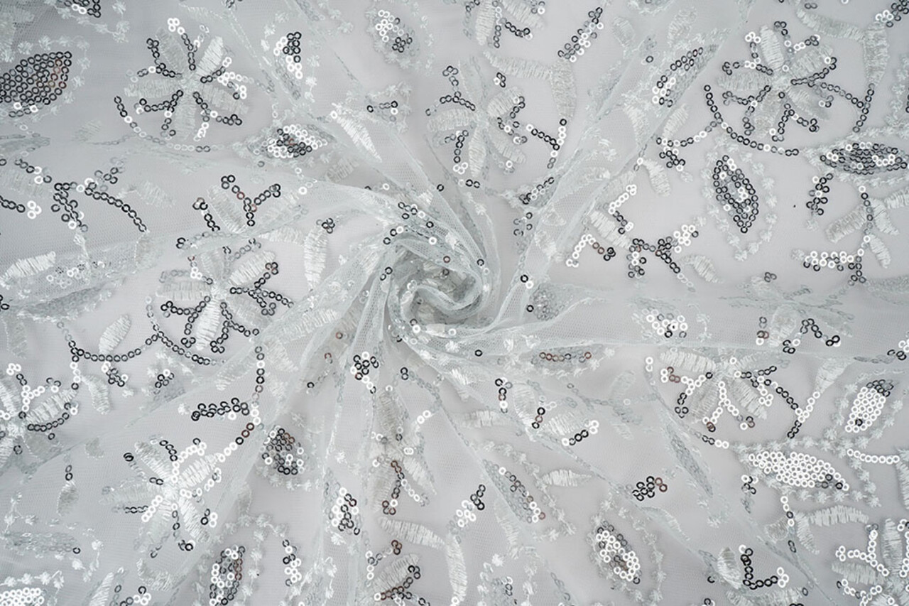 Mesh Embroidered Sequins Naomi White Mesh Embroidered Sequins Naomi White