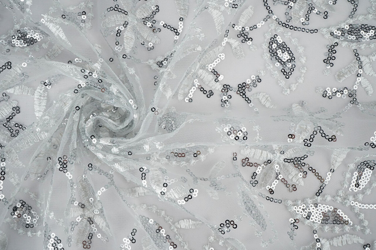 Mesh Embroidered Sequins Naomi White Mesh Embroidered Sequins Naomi White