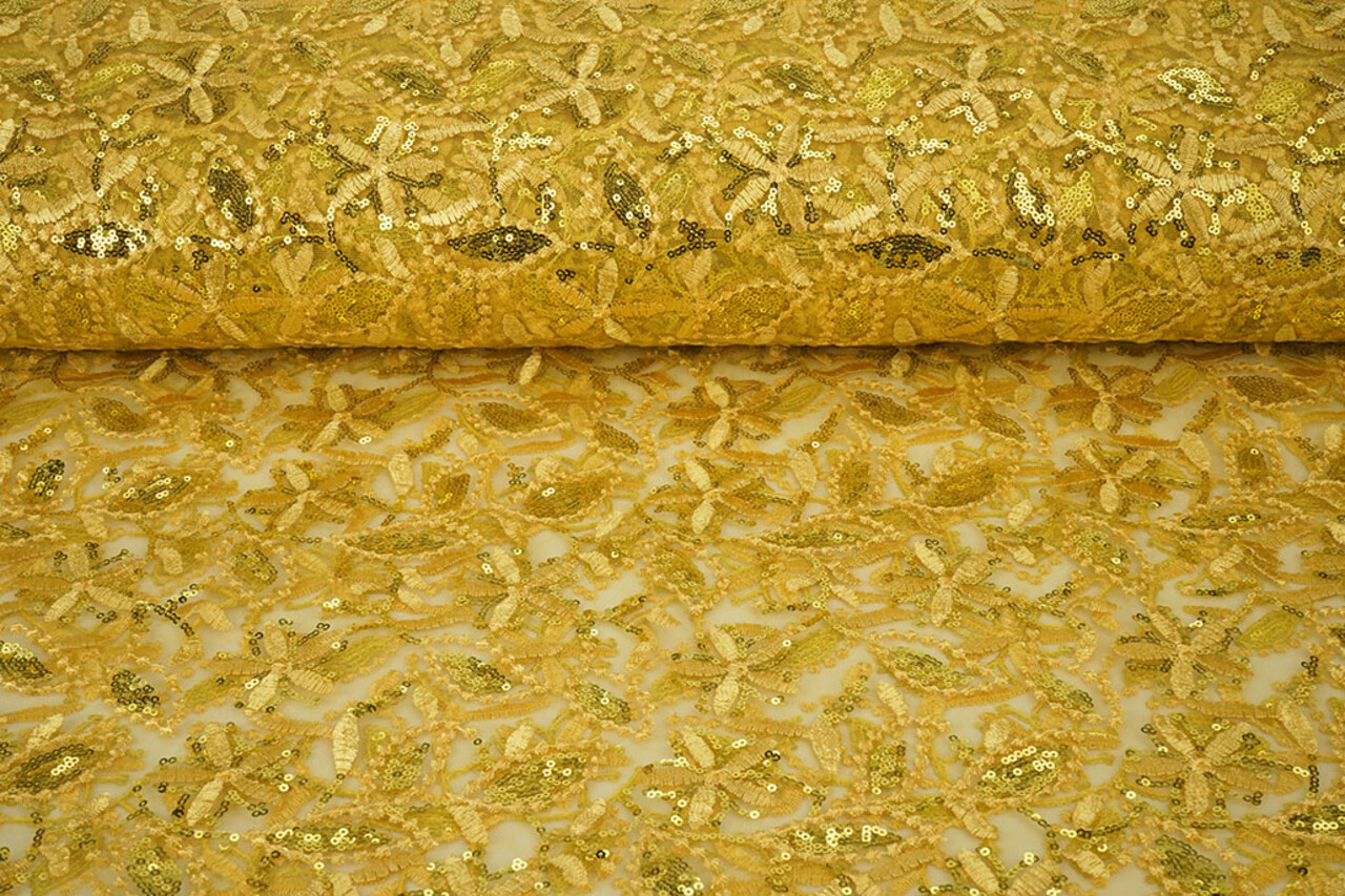 Mesh Geborduurd Pailletten Naomi Geel Mesh Geborduurd Pailletten Naomi Geel
