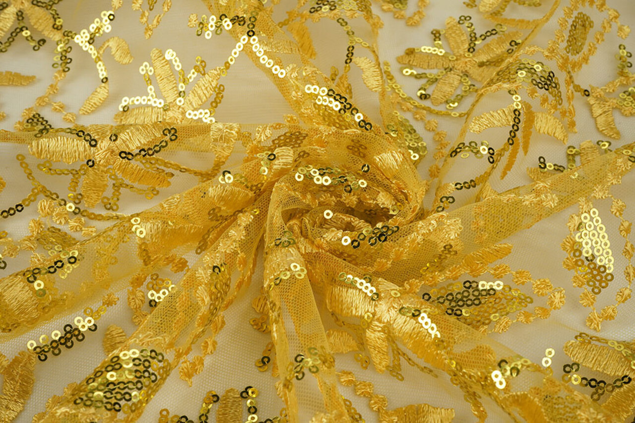 Malla Bordada con Lentejuelas Naomi Amarillo Malla Bordada con Lentejuelas Naomi Amarillo