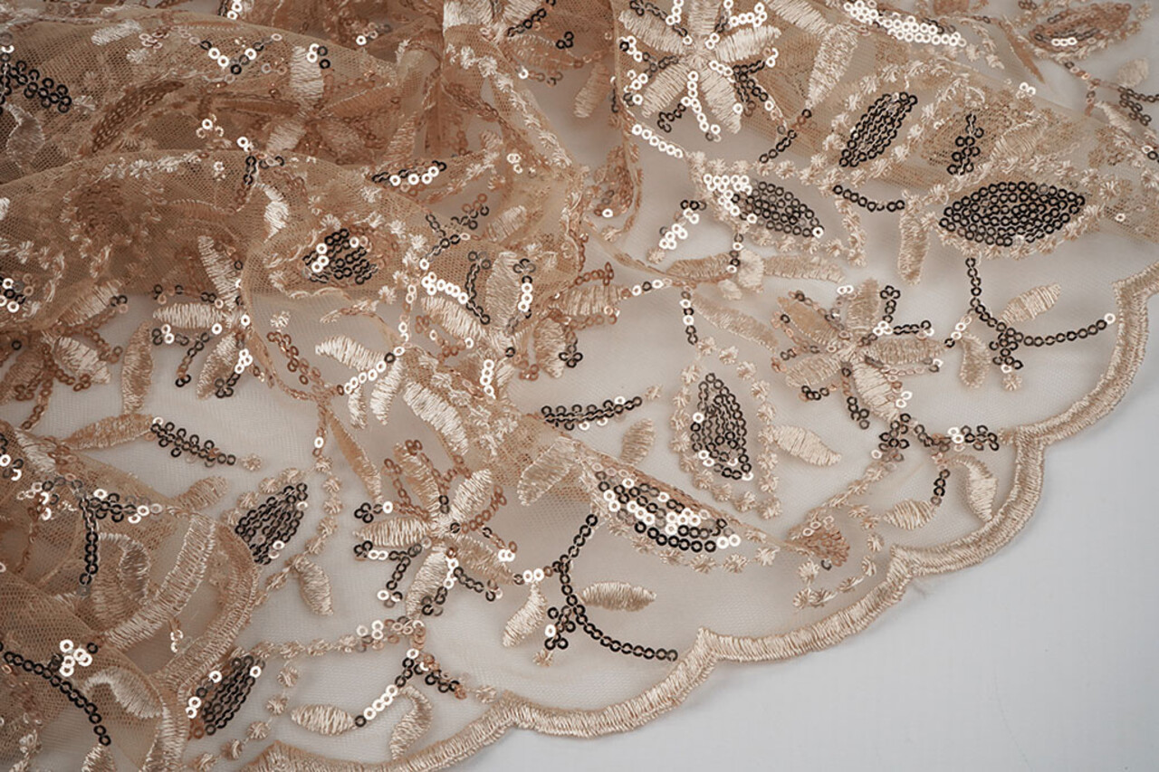 Mesh Embroidered Sequins Naomi Beige Mesh Embroidered Sequins Naomi Beige