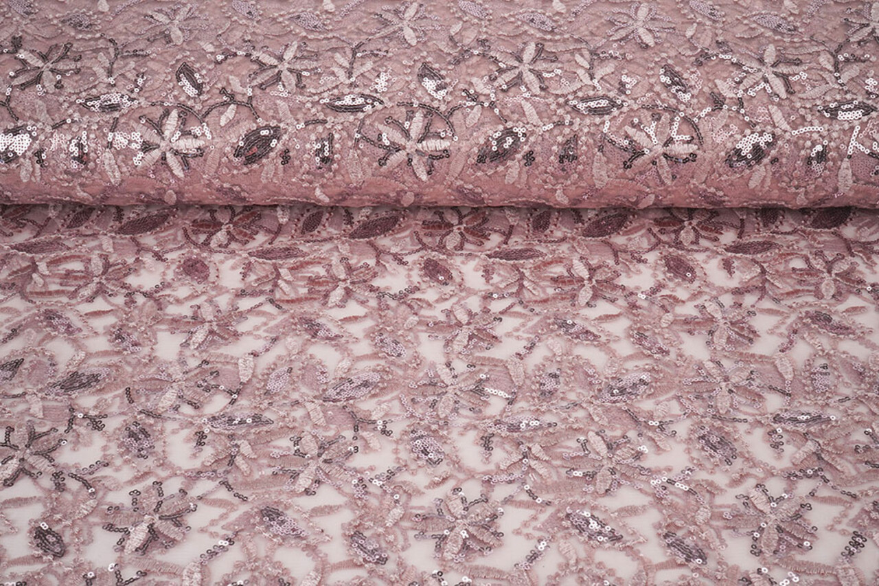 Mesh Embroidered Sequins Naomi Powder Pink Mesh Embroidered Sequins Naomi Powder Pink