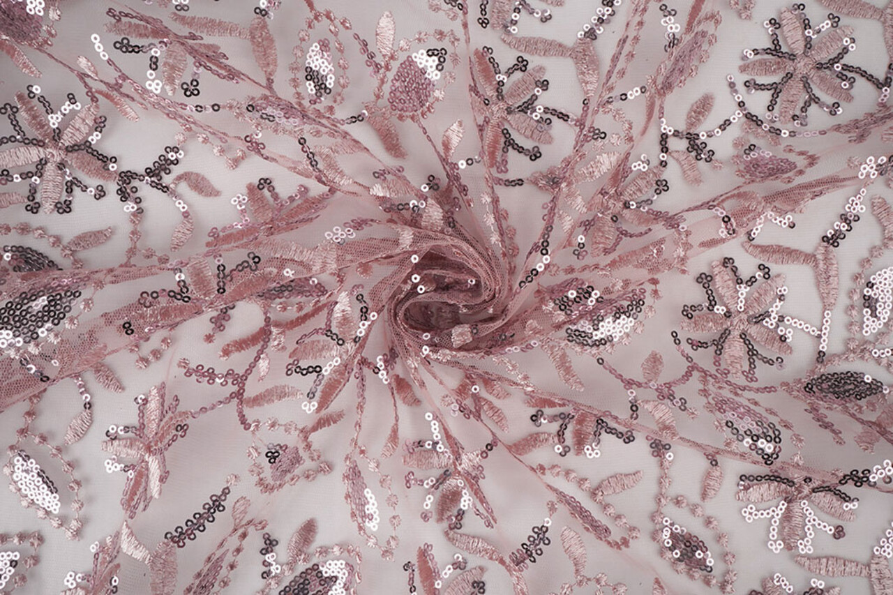 Mesh Embroidered Sequins Naomi Powder Pink Mesh Embroidered Sequins Naomi Powder Pink
