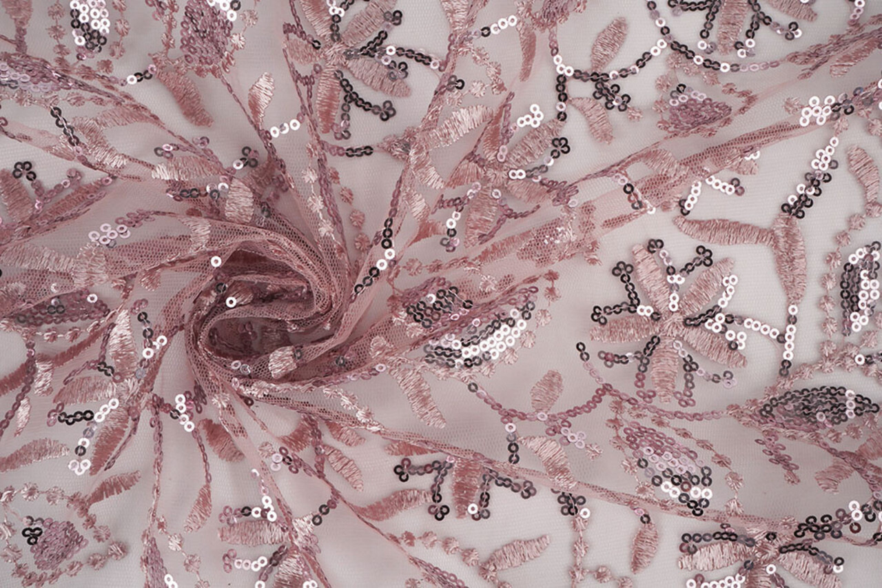 Mesh Embroidered Sequins Naomi Powder Pink Mesh Embroidered Sequins Naomi Powder Pink