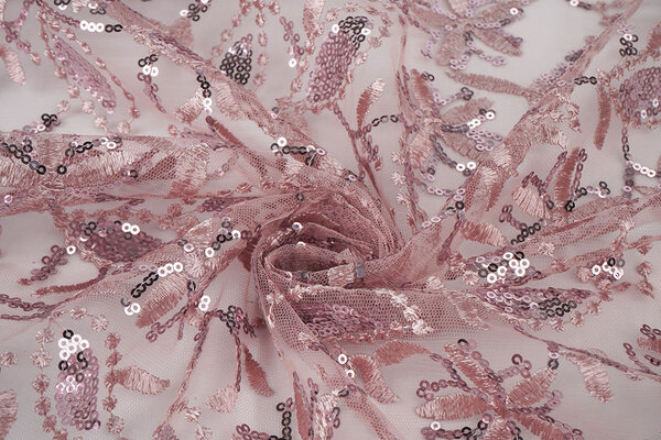 Mesh Geborduurd Pailletten Naomi Poeder Roze Mesh Geborduurd Pailletten Naomi Poeder Roze