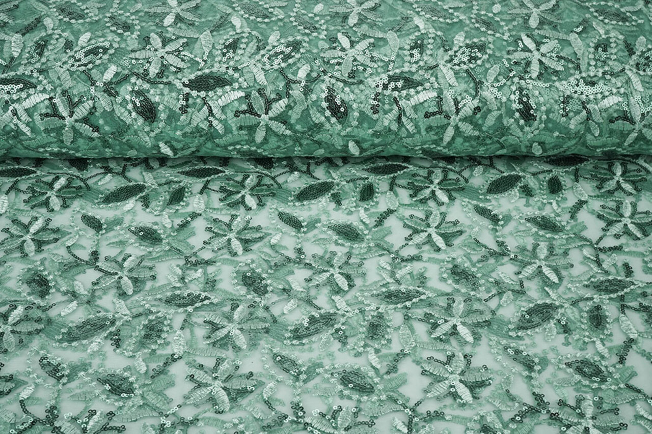 Malla Bordada con Lentejuelas Naomi Claro Verde Antiguo Malla Bordada con Lentejuelas Naomi Claro Verde Antiguo