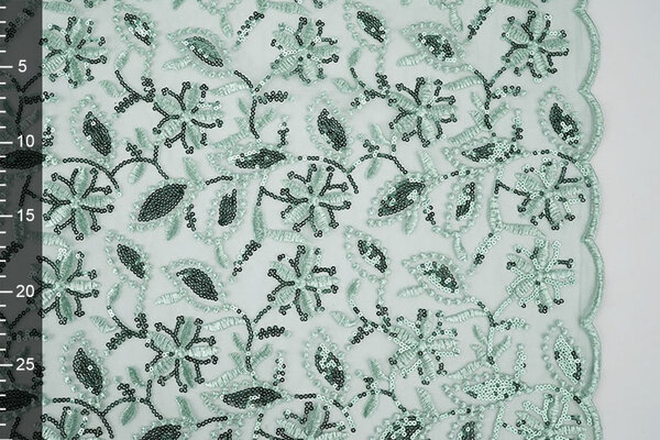 Mesh Ricamato Paillettes Naomi Verde Antico Chiaro