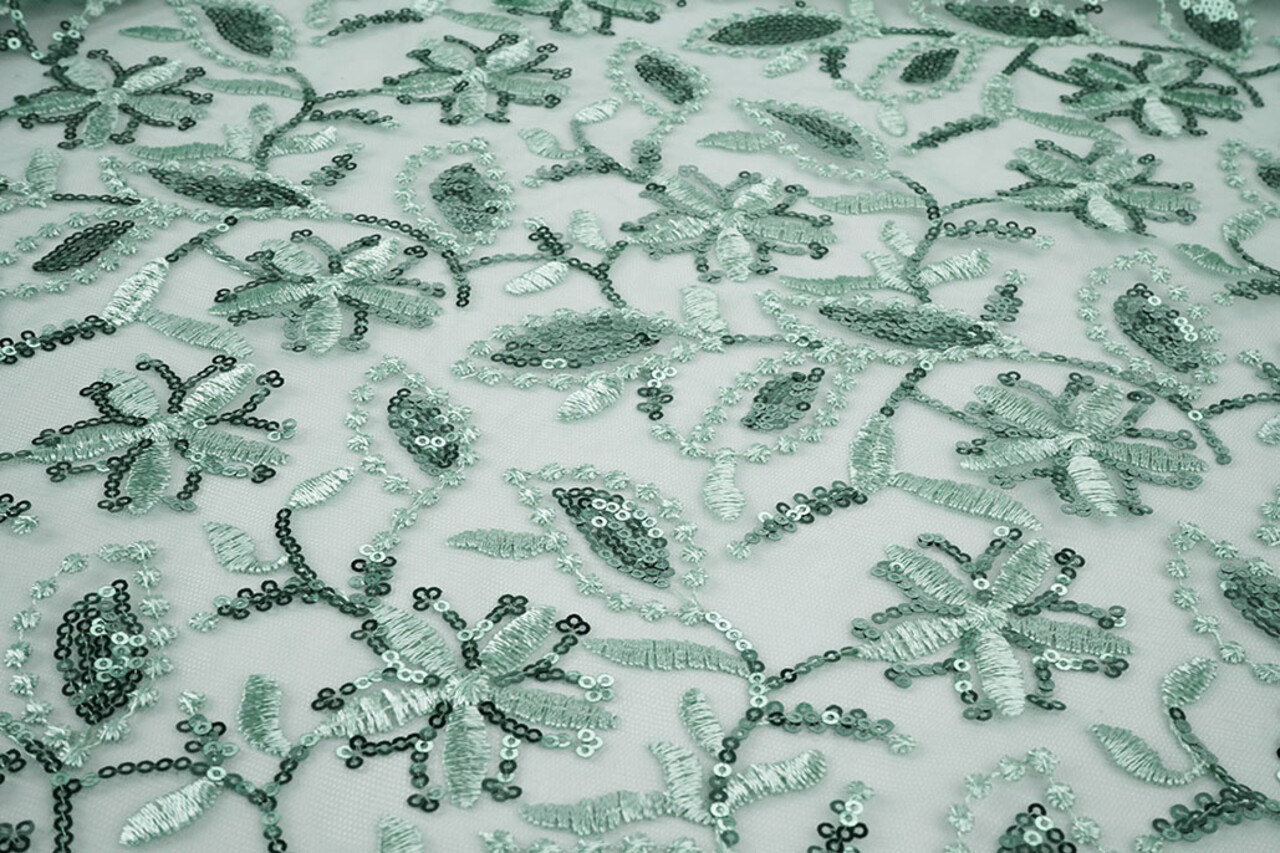 Mesh Embroidered Sequins Naomi Light Old Green Mesh Embroidered Sequins Naomi Light Old Green