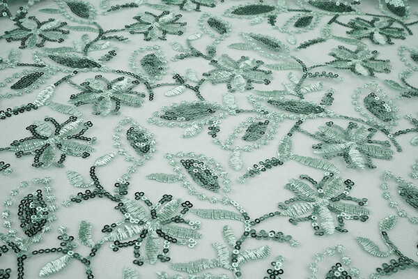 Mesh Embroidered Sequins Naomi Light Old Green Mesh Embroidered Sequins Naomi Light Old Green