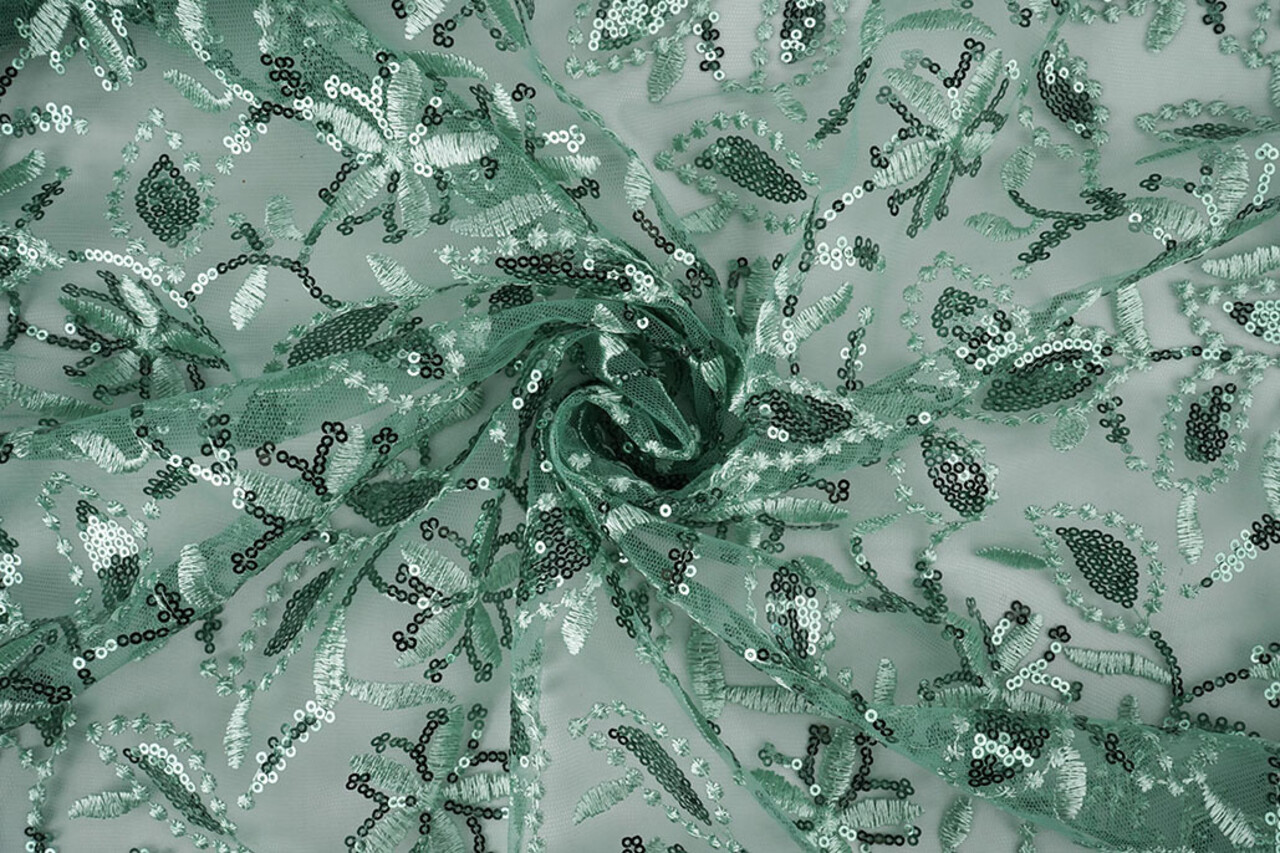 Mesh Geborduurd Pailletten Naomi Licht Oud Groen Mesh Geborduurd Pailletten Naomi Licht Oud Groen