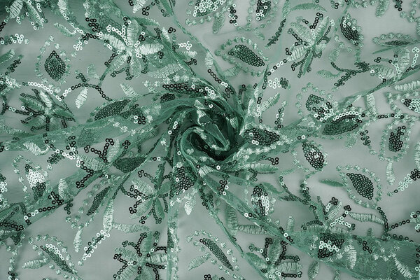 Mesh Geborduurd Pailletten Naomi Licht Oud Groen Mesh Geborduurd Pailletten Naomi Licht Oud Groen