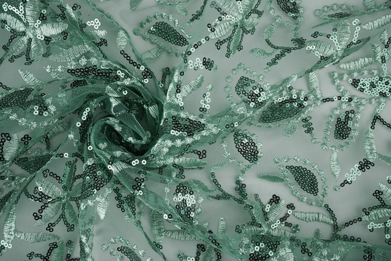 Mesh Embroidered Sequins Naomi Light Old Green Mesh Embroidered Sequins Naomi Light Old Green