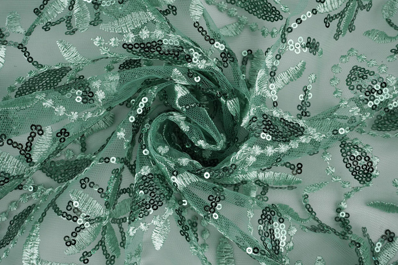 Mesh Geborduurd Pailletten Naomi Licht Oud Groen Mesh Geborduurd Pailletten Naomi Licht Oud Groen