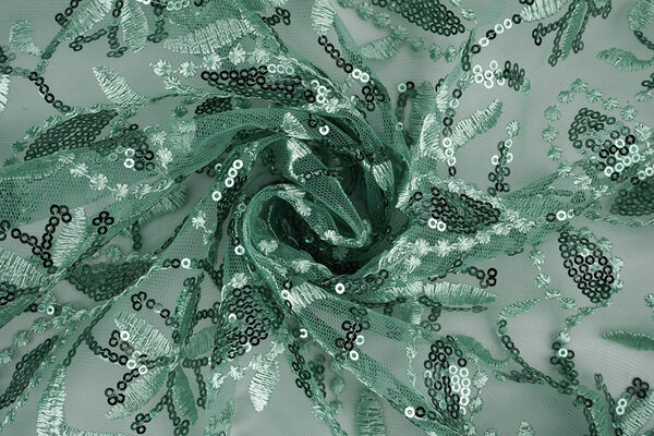 Malla Bordada con Lentejuelas Naomi Claro Verde Antiguo Malla Bordada con Lentejuelas Naomi Claro Verde Antiguo