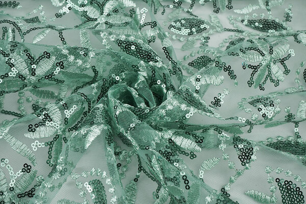Malla Bordada con Lentejuelas Naomi Claro Verde Antiguo Malla Bordada con Lentejuelas Naomi Claro Verde Antiguo