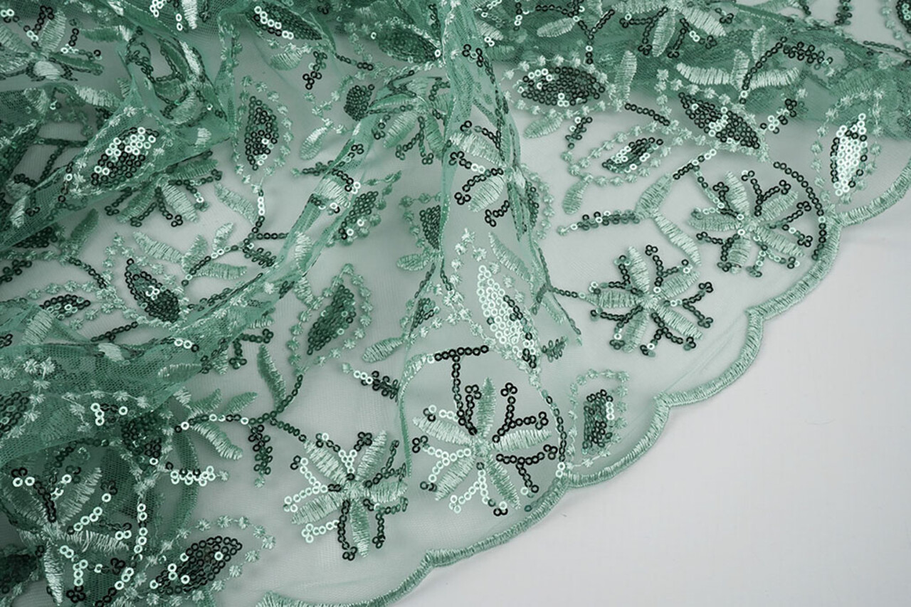 Netz Bestickt Pailletten Naomi Hell Altgrün Netz Bestickt Pailletten Naomi Hell Altgrün