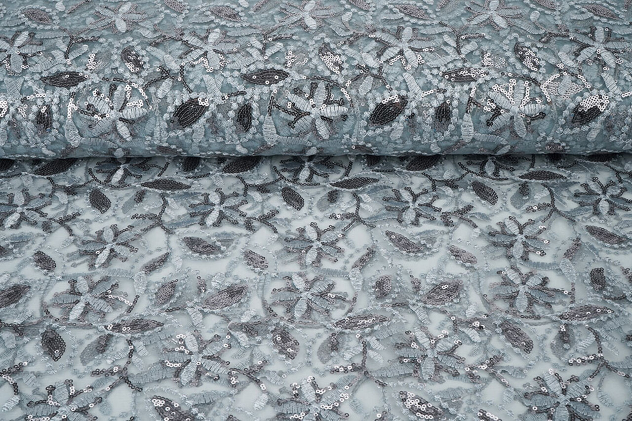 Mesh Geborduurd Pailletten Naomi Grijs Mesh Geborduurd Pailletten Naomi Grijs