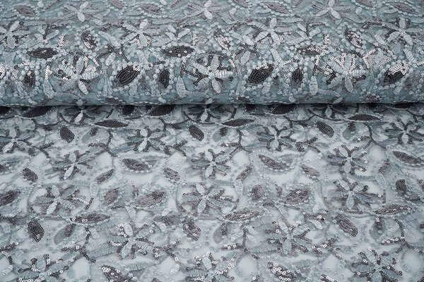 Mesh Ricamato Paillettes Naomi Grigio
