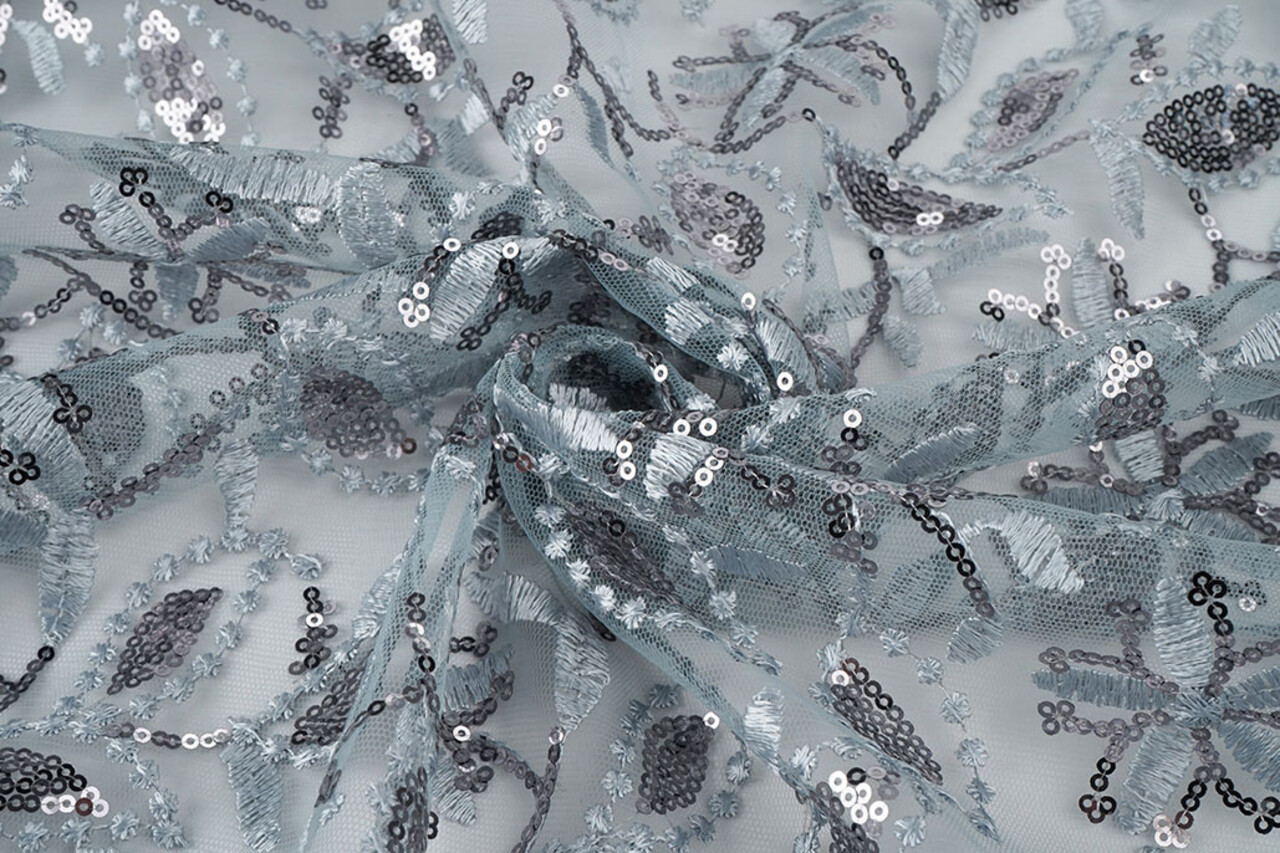 Mesh Ricamato Paillettes Naomi Grigio