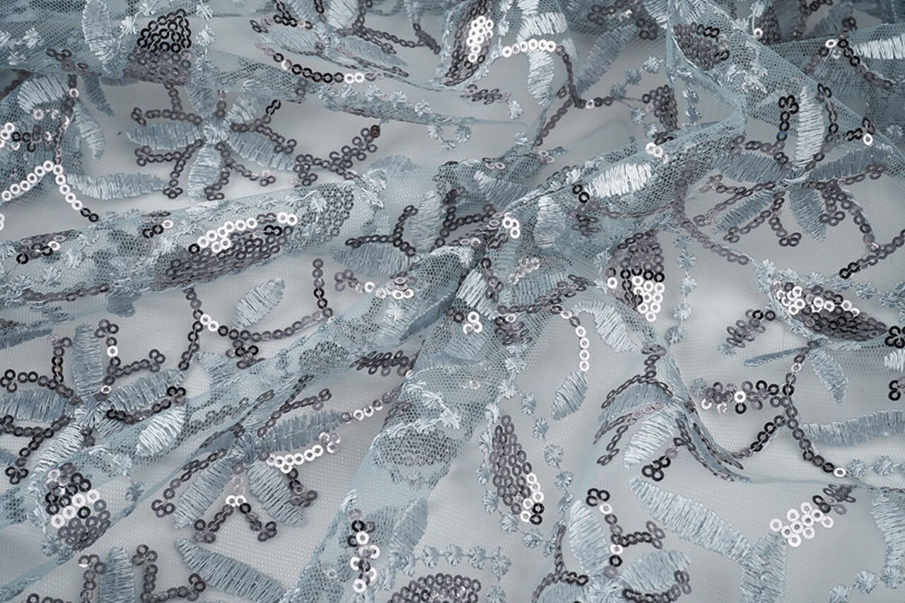Mesh Ricamato Paillettes Naomi Grigio