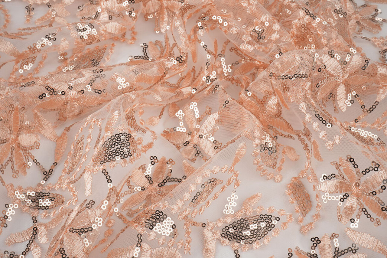 Mesh Embroidered Sequins Naomi Salmon Mesh Embroidered Sequins Naomi Salmon
