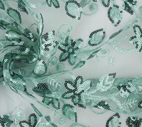 Mesh Geborduurd Pailletten Melissa Licht Oud Groen