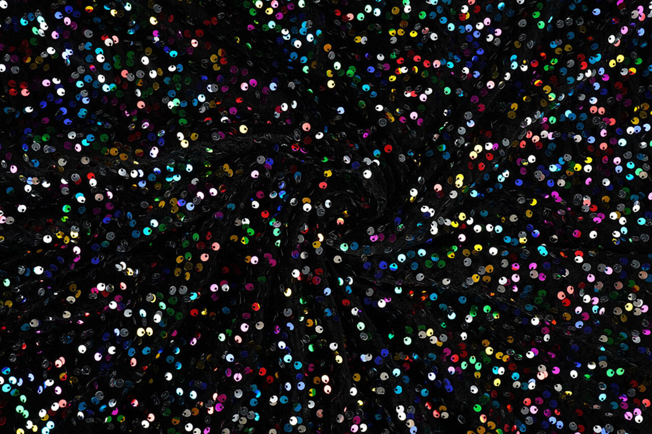 Pailletten op Velours Zwart - Multi Pailletten op Velours Zwart - Multi