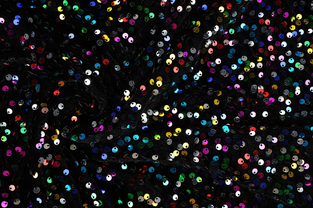 Paillettes su Velluto Nero - Multicolore Paillettes su Velluto Nero - Multicolore