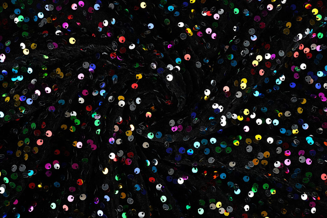 Paillettes su Velluto Nero - Multicolore Paillettes su Velluto Nero - Multicolore