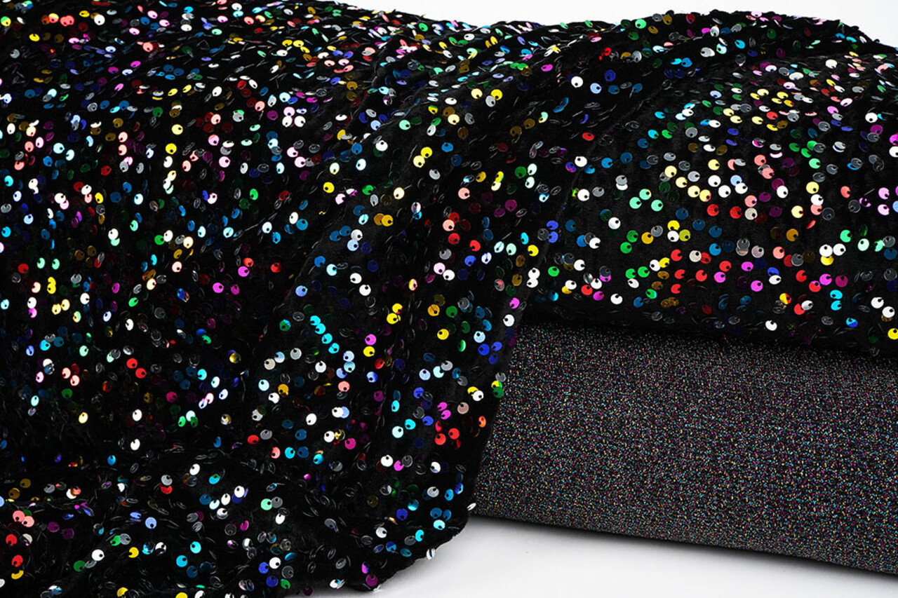 Paillettes su Velluto Nero - Multicolore Paillettes su Velluto Nero - Multicolore