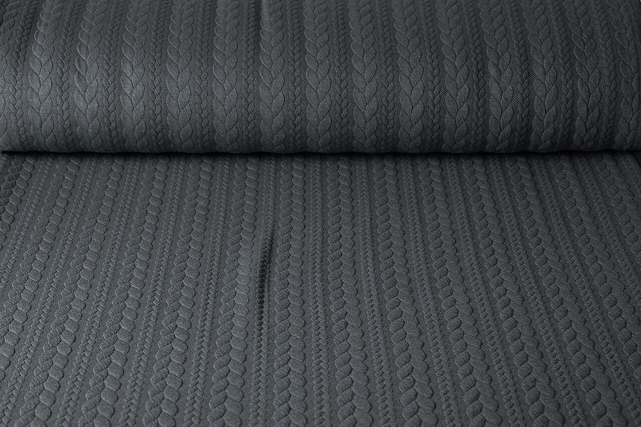 Strickstoff Zopfmuster Jersey Dunkelgrau