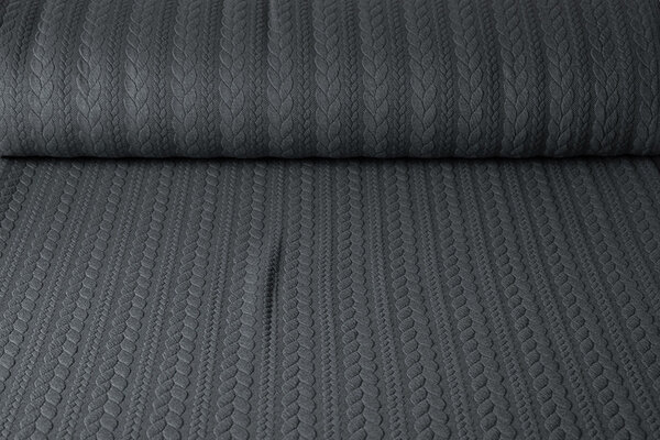 Strickstoff Zopfmuster Jersey Dunkelgrau